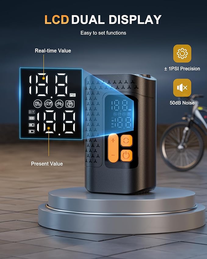 Electric Bike Pump, 160PSI Mini Bike Tire Pump, 4X Fast Bicycle Pump with Digital Pressure Gauge, Bike Air Pump with Presta Valves for Mountain Bike, Moto, Road Bike, Car and Balls