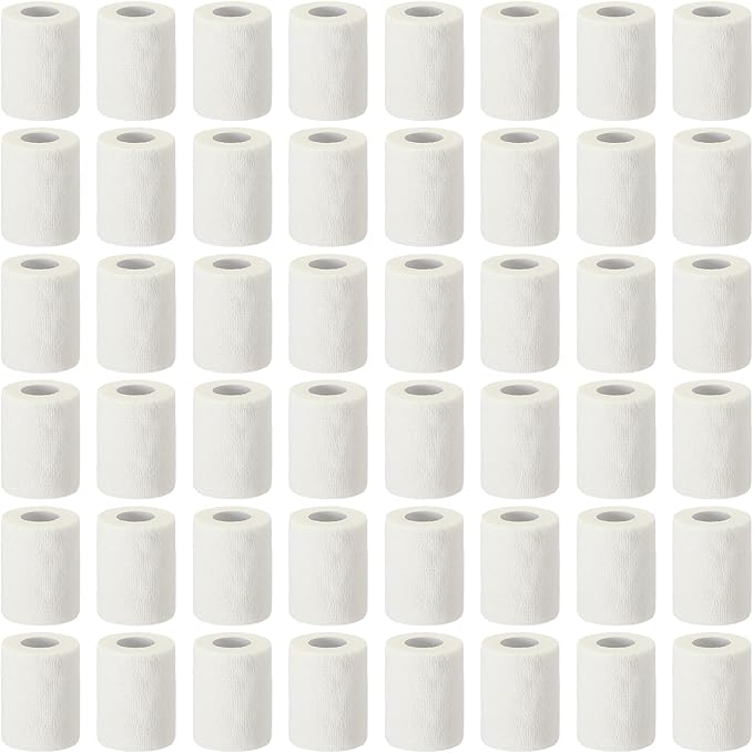 Treela 48 Pack Self Adhesive Wrap Bandage Bulk, Self Adherent Cohesive Bandage Elastic Athletic Tape Breathable Wound Tape for Stretch Athletic Sports Wrist Ankle(White,3 Inch X 5 Yard)