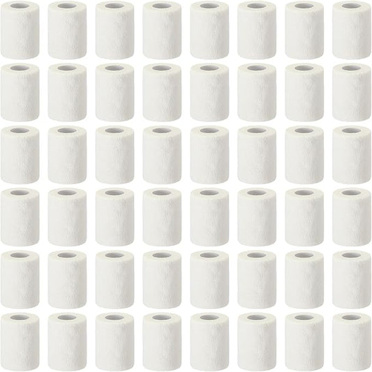 Treela 48 Pack Self Adhesive Wrap Bandage Bulk, Self Adherent Cohesive Bandage Elastic Athletic Tape Breathable Wound Tape for Stretch Athletic Sports Wrist Ankle(White,3 Inch X 5 Yard)