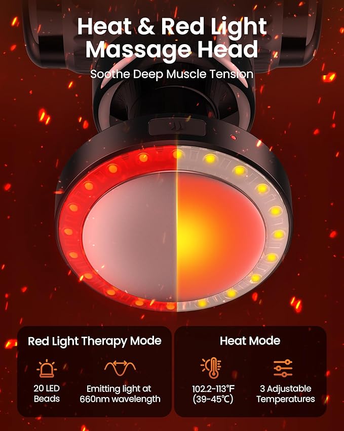 Massage Gun with Heat,Massage Gun Deep Tissue with Extension Handle & 3 Adjustable Angles,Handheld Percussion Back Massager for Muscle/Neck/Body Pain Relief with Portable Case,Black