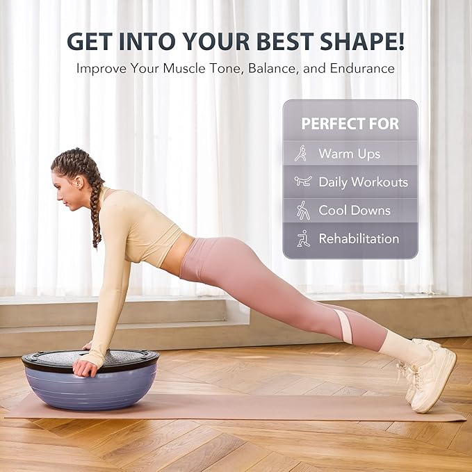 ZELUS Balance Ball Trainer with Resistance Bands and Foot Pump, Inflatable Yoga Ball for Home Gym Workouts, 23 Inch Exercise Half Ball for Balance Training Core Strength Fitness More, 330lb Cap