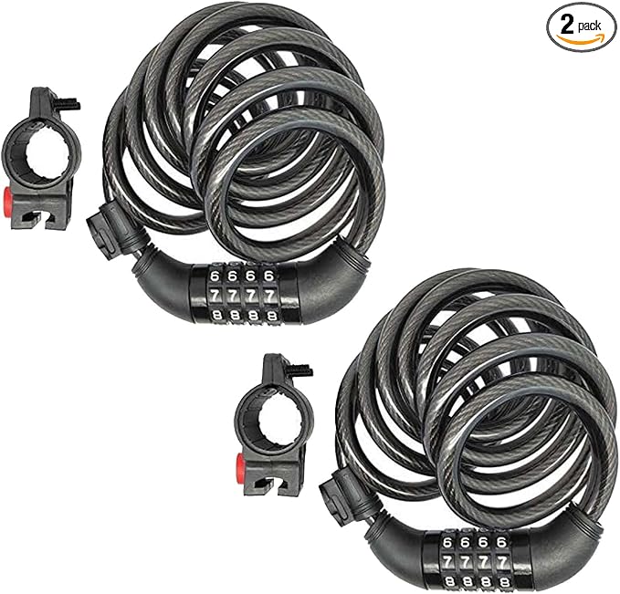 SEPOX® 2Pcs Pack 6FT Extra Long Cable Combination Bike Locks, 4 Digits Retractable Security Lock, 12mm Heavy Duty Anti Theft Anti Rust Cable for Bicycle, Scooter, Gate, Outdoor Equipment, Weatherproof