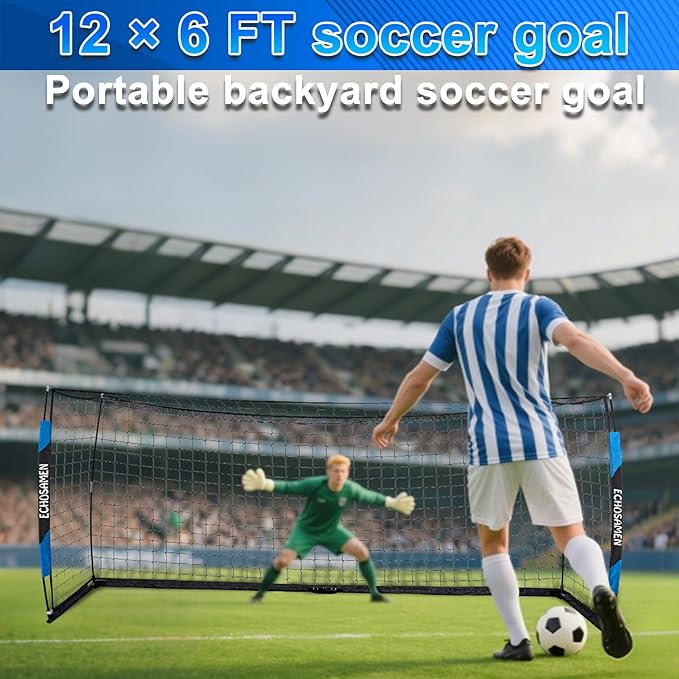 12X6FT/6X4FT Soccer Goal, Portable Soccer Goals for Backyard, Easy to Carry, Easy to Install, Comes with 1 Carry Bag, 4 Ground Nails, Youth and Adult Training Equipment.