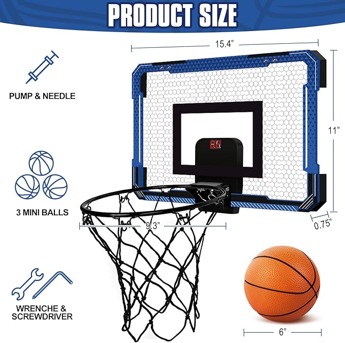 Indoor Mini Basketball Hoop for Door - Over The Door Basketball Mini Hoop with Scoreboard & 3 Balls, Foldable Basketball Hoop for Wall & Room Basketball Toy Gift for Boy Kids Teens