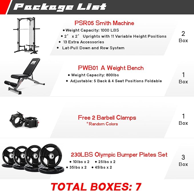 RitFit Smith Machine Power Rack with LAT-Pull Down System, Landmine, Barbell Bar, Plate Storage Pegs and More Training Attachment