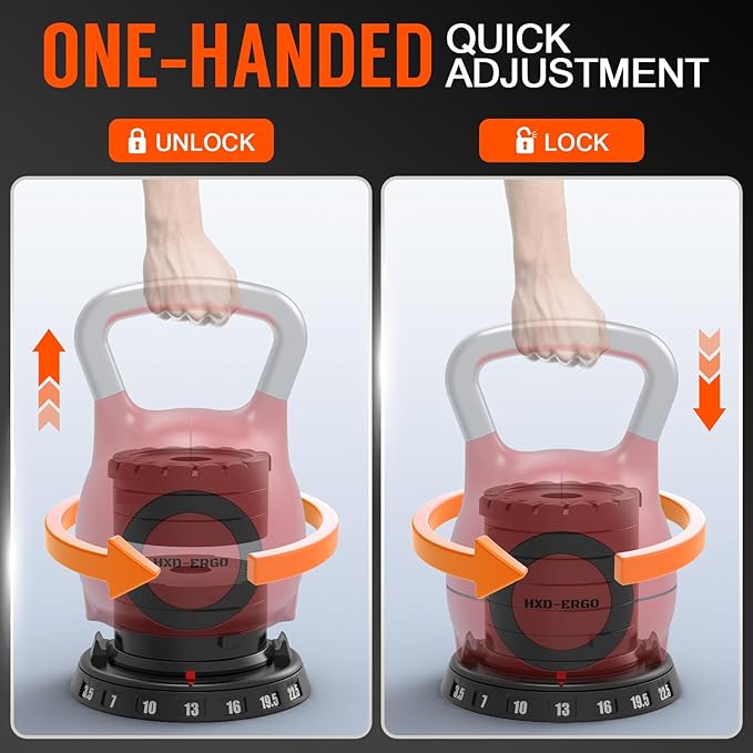 Adjustable Kettlebell Weight Set-Quickly Adjusts 7 Weights,Ergonomic kettlebell sets for Home Gym