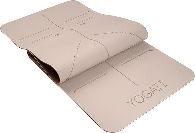 YOGATI® Non Slip Yoga Mat with Alignment Lines. Home Workout Mat for Women, Men and Kids. Thick Yoga Mats with Strap for Pilates and Fitness.