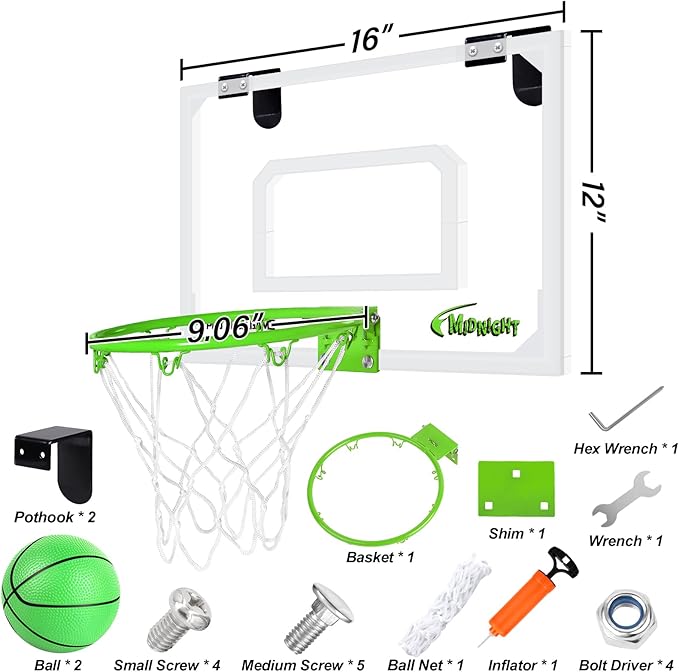 AOKESI Mini Portable Basketball Hoop Indoor Glow in The Dark, Over The Door Basketball Net Goal for Room Outdoor Play Game Toys Gift for Adult Kids Boys