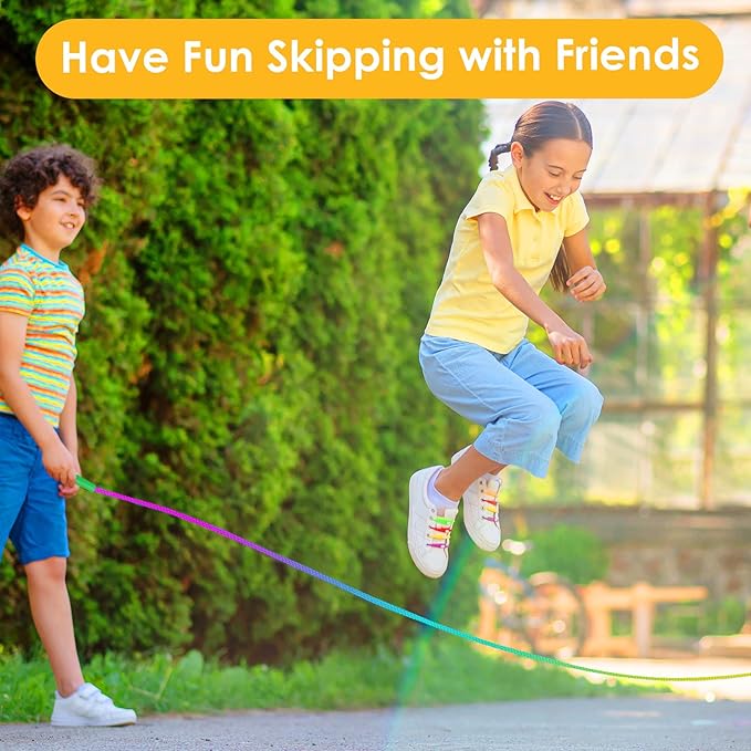 10 Pcs Jump Rope for Kids, 7.2Ft Adjustable Jumping Ropes, Skipping Ropes with Plastic Handles, Rainbow Jump Rope for Boys Girls Outdoor Fun Activity Party Favors
