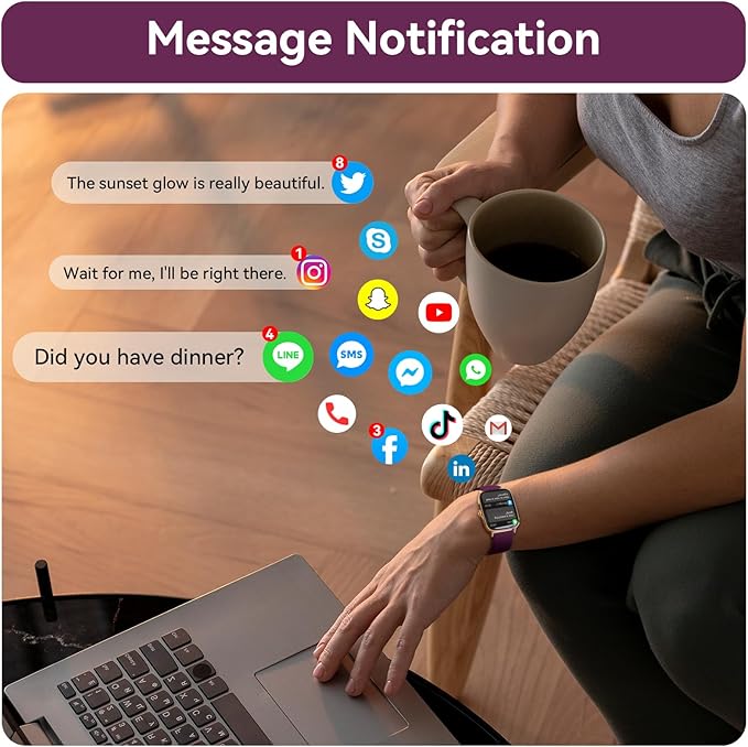Tensky Smart Watch for Women Android & iPhone, 1.85" Touch Screen Fitness Tracker with Answer/Make Call, IP68 Waterproof 24/7 Sleep/Health Monitor, Pedometer, 100+ Sport Modes (2 Bands)