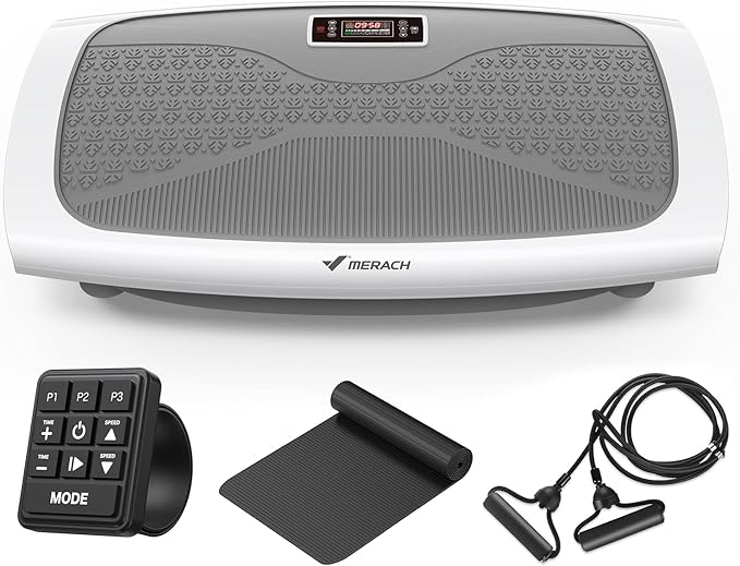MERACH Vibration Plate Exercise Machine, 3D & 4D Vibration Plate with 2 Tension Ropes LED Display, Whole Body Vibration Platform for Women Men, Exercise Equipment for Home