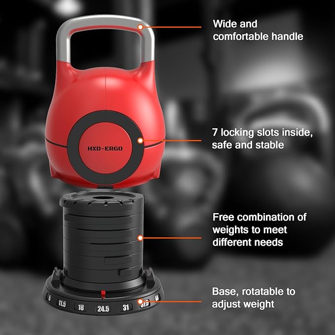 Adjustable Kettlebell Weight Set-Quickly Adjusts 7 Weights,Ergonomic kettlebell sets for Home Gym