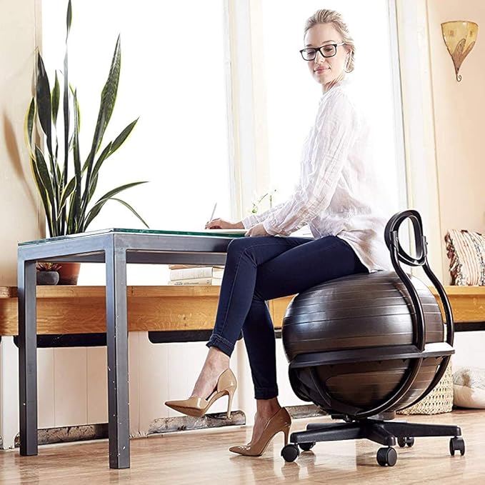 Gaiam Ultimate Balance Ball Chair (Standard or Swivel Base Option) - Premium Exercise Stability Yoga Ball Ergonomic Chair for Home and Office Desk - 52cm Anti-Burst Ball, Air Pump, Exercise Guide