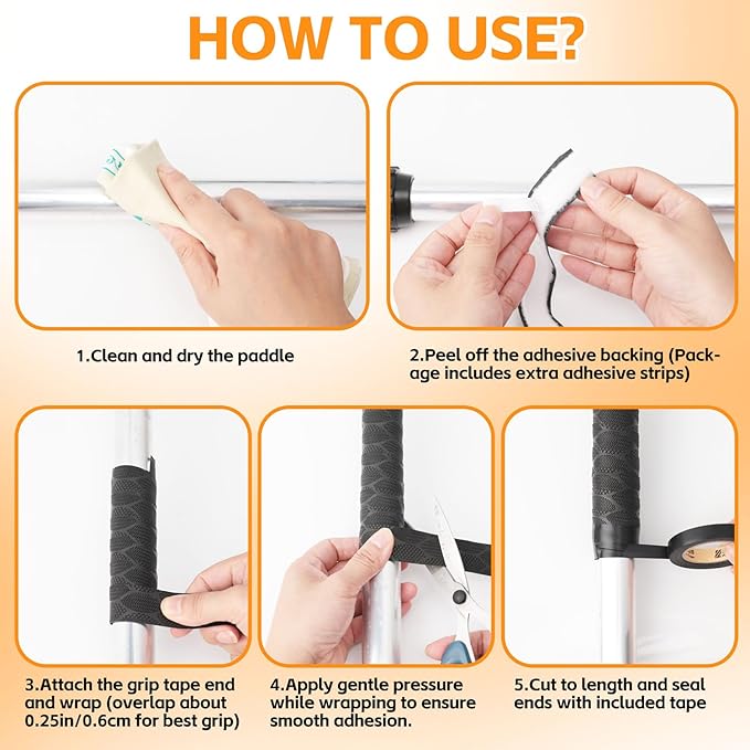 Premium Non-Slip Silicone Handle Cover for Blister Prevention & Cushioned Comfort. Fits Canoe, SUP & Boat Paddles (Black, 1In x 16.4Ft)