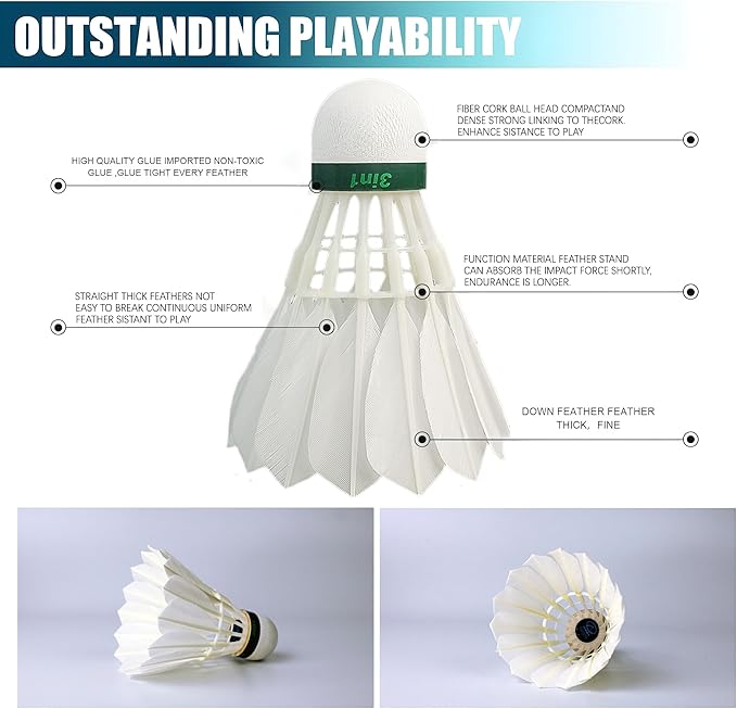 12-Pack Goose Feather Badminton Shuttlecocks with High Durability Badminton Birdies Balls Model 901