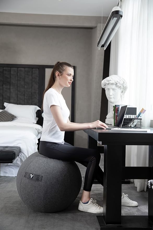 Sitting Ball Chair for Home Office Desk - Exercise and Stability Ball for Fitness, Pilates, and Ergonomic Balance - Includes Cover and Pump
