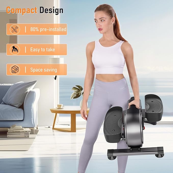Under Desk Elliptical Elliptical Exercise Machine Ellipse Leg Exerciser with LCD Display 8 Adjustable Resistance Levels Whisper Quiet for Forward and Reverse Direction for Adult