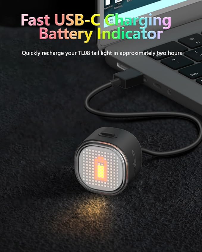 TOWILD TL08 Bike Tail Light, Customized Patterns Full-Color Bike Rear Light, Brake Sensing, USB-C Rechargeable, IPX6 Waterproof