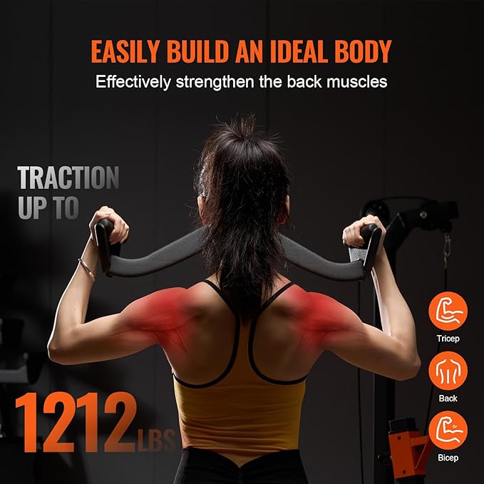VEVOR LAT Pulldown Attachments, Cable Machine Rowing T-bar V-bar Tricep Pull Down Bar, Back Strength Training Rubber Coated Handle Grip, Bicep Curl Tricep LAT Pulldown Bar for Home Gym Fitness