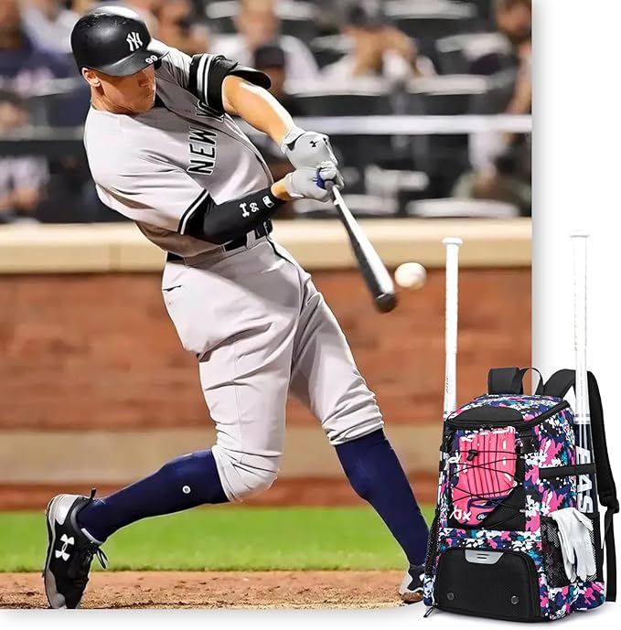 Baseball Bag for Youth and Adult, Softball Backpack 40L Large Capacity, Bat Backpack with Shoes Compartment and Hidden Helmet Holder