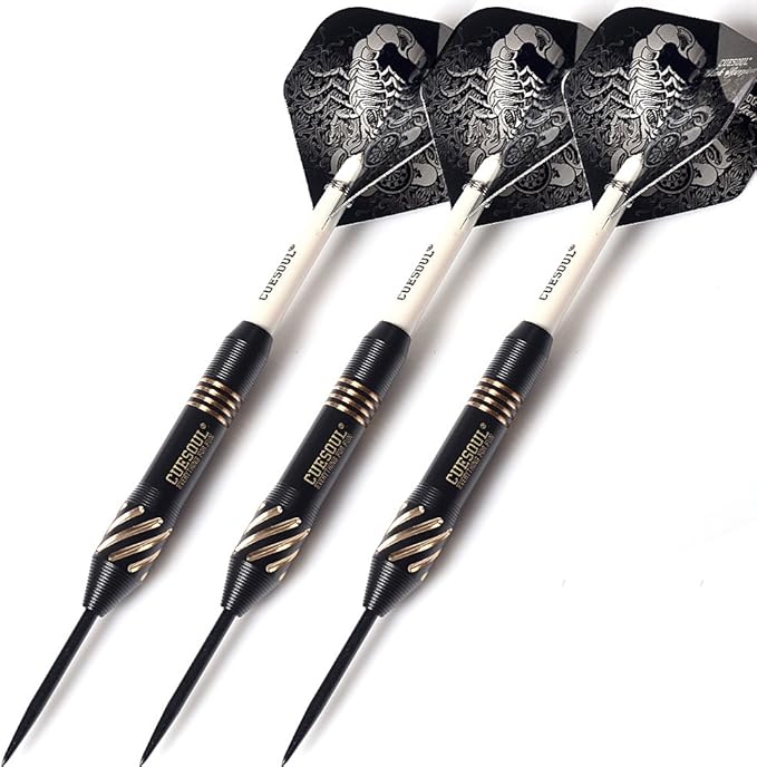 CUESOUL Steel Tip Darts Set 20/22/24 Grams with Deluxe PU Darts case-Black Scorpion Series