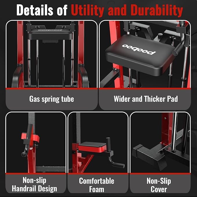 Pooboo Power Tower Dip Station Pull Up Bar for Fitness Home Gym Workout,Multi-Function Adjustable Height Fitness Strength Training Exercise Equipment,with Power Elastic Ropes