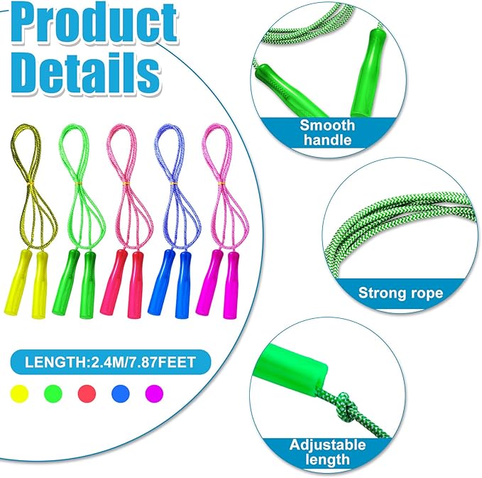 Honoson 30 Pcs Rainbow Jump Rope Bulk Gift for Kids 7.8ft Nylon Stripe Ropes with Handle Adjustable Colorful Party Favor Christmas Item Gift Outdoor Exercise Fitness (Multicolor)