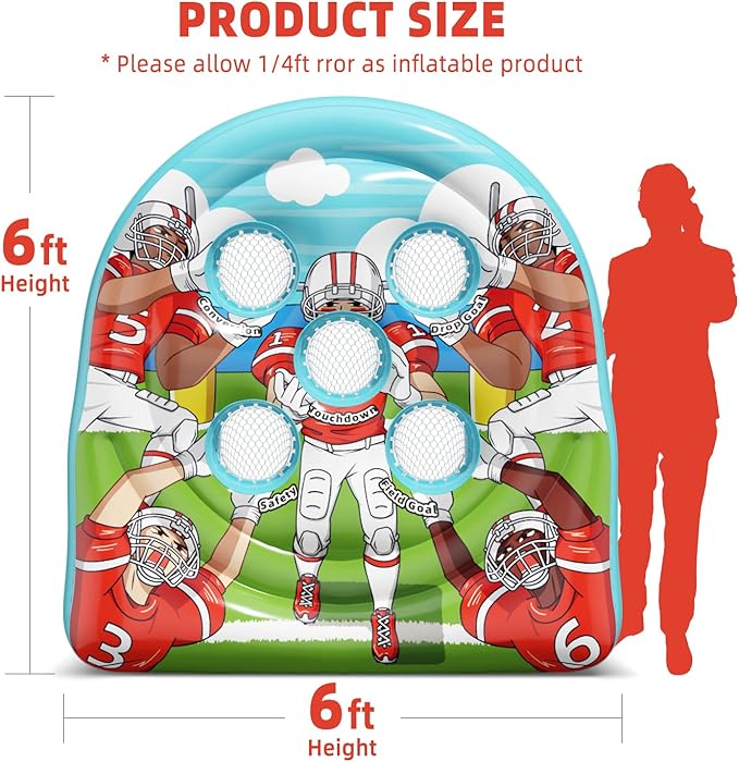 6Ft Football Target Toss Game - Inflatable Football Throwing Target Toy for Kids - Carnival Party Games