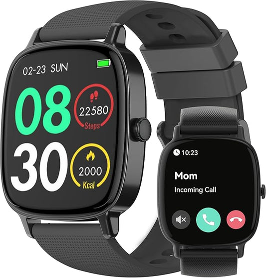 Smart Watches for Men Women (Answer/Make Calls), 1.85" HD Screen IP68 Waterproof, Fitness Tracker for iPhone Android Phones, Heart Rate Sleep SpO2(Blood Oxgen) Monitor 100+ Sports, 2 Straps