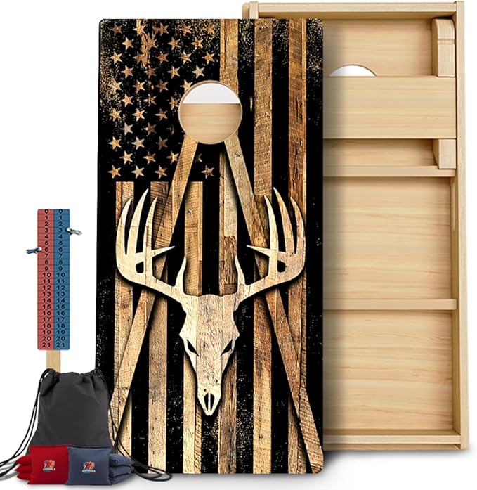 CornholeGamesUSA Pro Cornhole Boards Set | Made in USA | 3/4 Baltic Birch | No Bounce | Triple Thick Legs | Two Brace & Handles, Tournament 2x4 Regulation Set with Score Tower & Cornhole Bags