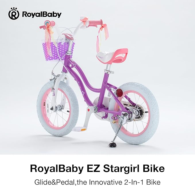 RoyalBaby Girls Bike EZ Bike Stargirl Training Free Balance to Pedal Easy Learning Bicycle, 12-20 Inch for Toddlers & Big Kids.