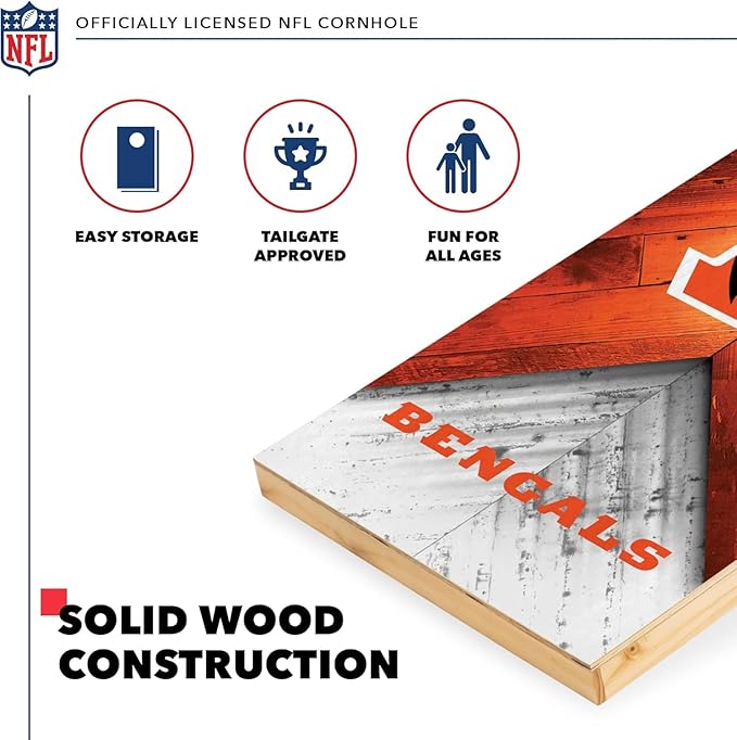 Wild Sports NFL Football 2' x 4' Regulation Size Solid Wood Cornhole Set with Direct Print HD Team Graphics Great Gift for Any Football Fan! Bean Bag Toss Family Outdoor Game