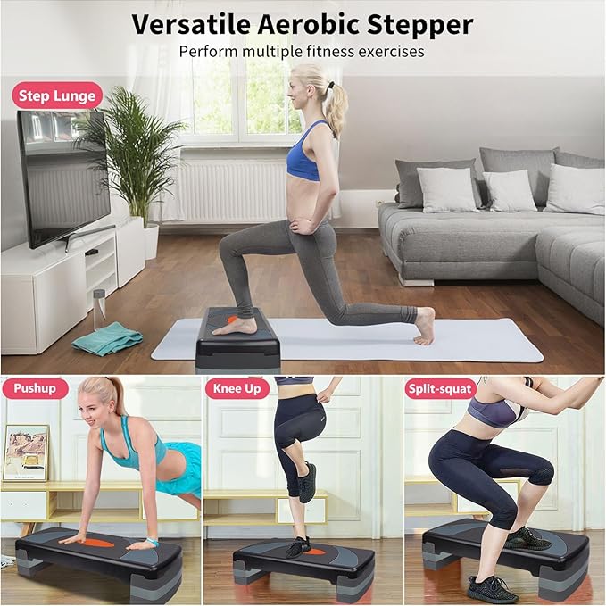 Exercise Workout Aerobic Step Platform Trainer, 31" Aerobic Stepper with 4"-6"-8" Adjustable Height Risers