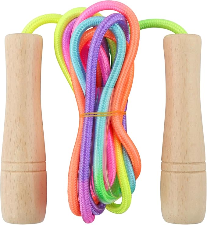 Jump Rope for Kids, Lorvain Adjustable Skipping Rope, Kids Jump Ropes with Wooden Handle for Girls Boys, Weighted Jumping Ropes for Fitness Workout Exercise Outdoor Fun Activity
