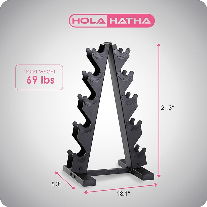 HolaHatha 2, 3, 5, 8, and 10 Pound Neoprene Dumbbell Free Hand Weight Set with Rack, Ideal for Home Exercises to Gain Tone and Definition, Pastel