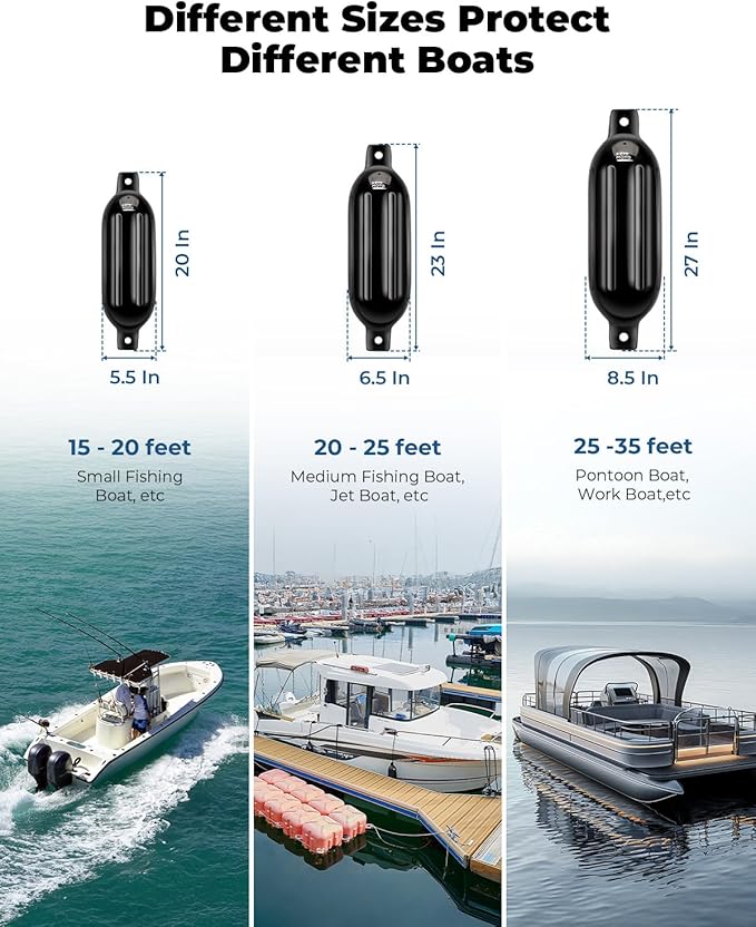 KEMIMOTO Boat Fenders Boat Bumpers for 15-35ft Boat, 4 Pack Inflatable Boat Fenders Bumpers with 4 Ropes, Boat Bumpers for Docking, Fit for Pontoon Boat Bass Boat and Jon Boat