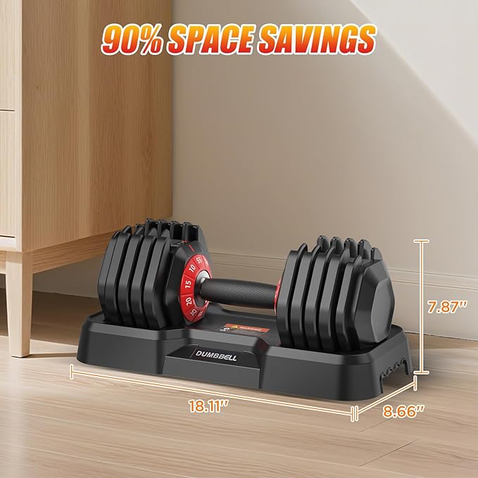 25/52.5/55LBS Adjustable Dumbbells Set with Anti-Slip Handle, Fast Adjust Weight Dumbbells Set with Dual Safety Locking System, Versatile Weights Set for Women & Men Full Body Workout Fitness, Compact Size Space Saving for home gym