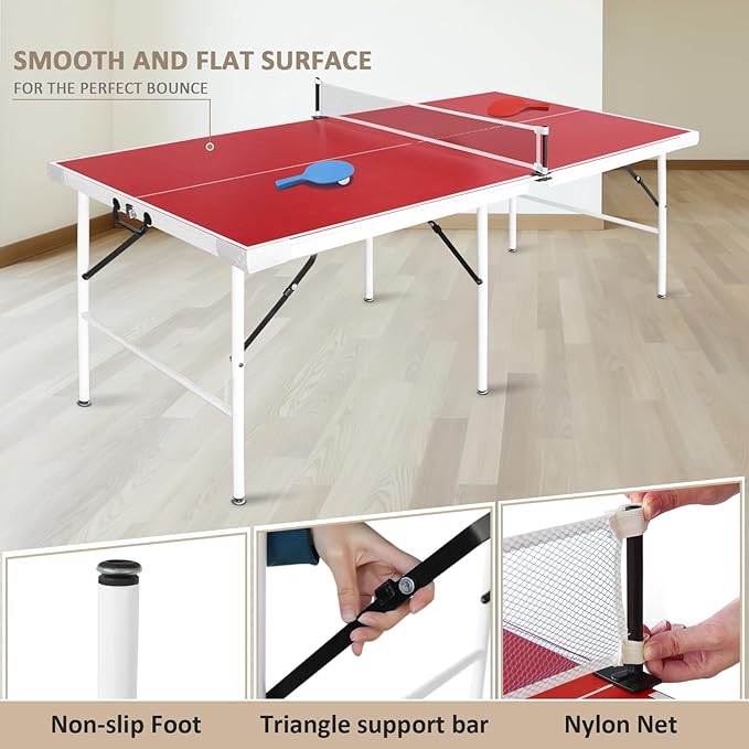 Seydrey 5.5x3ft Foldable & Portable Ping Pong Table, Folding Indoor Table Tennis w/ 2 Paddles, 2 Balls and Net