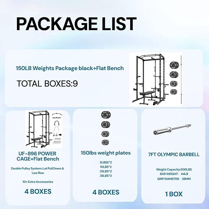 Power Cage, Multi-Functional Power Rack with J-Hooks, Dip Handles, Landmine Attachment and Optional Cable Pulley System for Home Gym