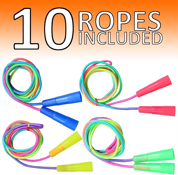 Elcoho 10 Pack Kids Rainbow Jump Rope Set Jumping Ropes Vibrant Skipping Ropes for Kids Outdoor Fun, Party Favors, 7.2 Feet