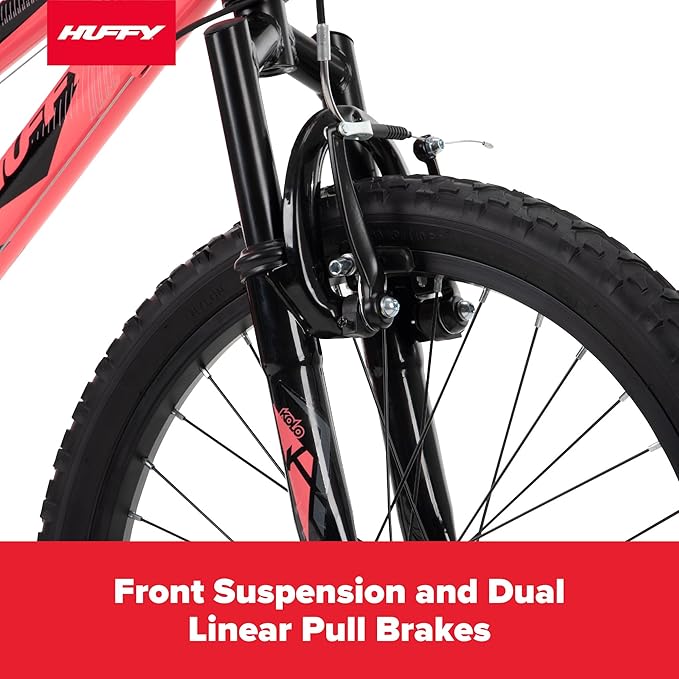 Huffy Stone Mountain Hardtail Mountain Bike for Boys/Girls/Men/Women, 20"/24"/26" Sizes, 6 or 21 Speed Shimano Twist Shifting, Front or Dual Suspension, Comfort Saddle, Sleek Colors