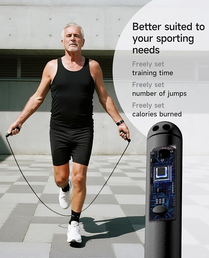 Smart Jump Rope – Customisable Calorie, Count and Time Settings Jump Ropes, Adjustable Steel Wire Skipping Rope with LED Display, for Men Women Fitness and Workout