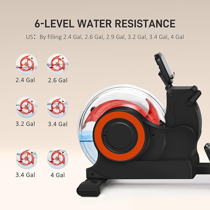 Soozier Water Rowing Machine for Home, Foldable Rower Machine with Adjustable Resistance, Wheels, LCD Monitor and Tablet Holder, 264lbs Weight Capacity