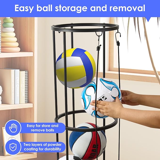 Garage Ball Storage Rack - Wall-Mounted Vertical Ball Holder for Basketball, Soccer, Volleyball, Football - Space-Saving Sports Organizer for Garage, Home, Basement, Kids' Room, Outdoor Use