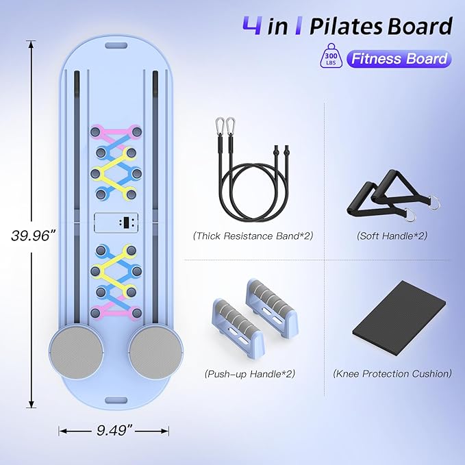 Pilates Board Pilates Reformer Set for Women, 4 in 1 Foldable Pilates Equipment with Timer, Portable Pilates Machine for Home Workout, Fitness, Exercise, Ab, Core