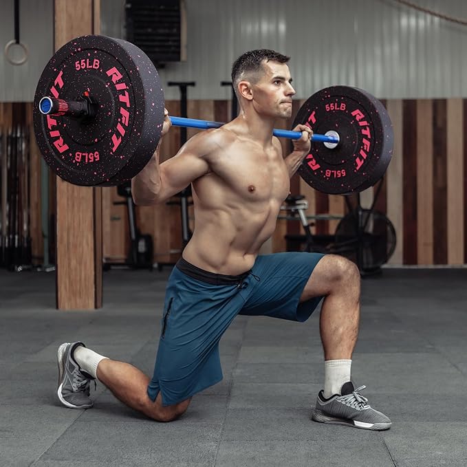 RitFit Barbell Weight Set - 4/6FT Olympic Barbell with Weight Plates (55-275LB Total) - Weightlifting Equipment for Squats, Curls, Deadlifts, Presses, Hip Thrusts