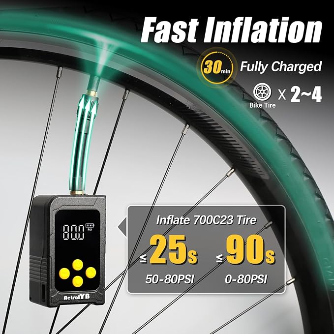 Mini Bike Tire Air Pump,25S Fast Inflate Tire Air Compressor,150PSI Electric Bike Air Pump with Gauge, for Road Bike, Motorcycle, Mountain Bike,Balls
