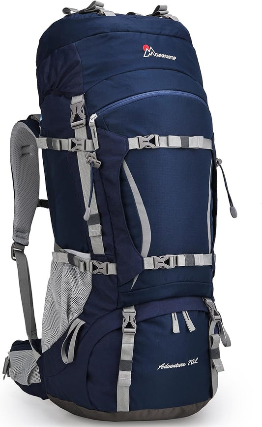 MOUNTAINTOP 70L Internal Frame Backpack Camping Backpacking Hiking Backpack for Men Women with Rain Cover