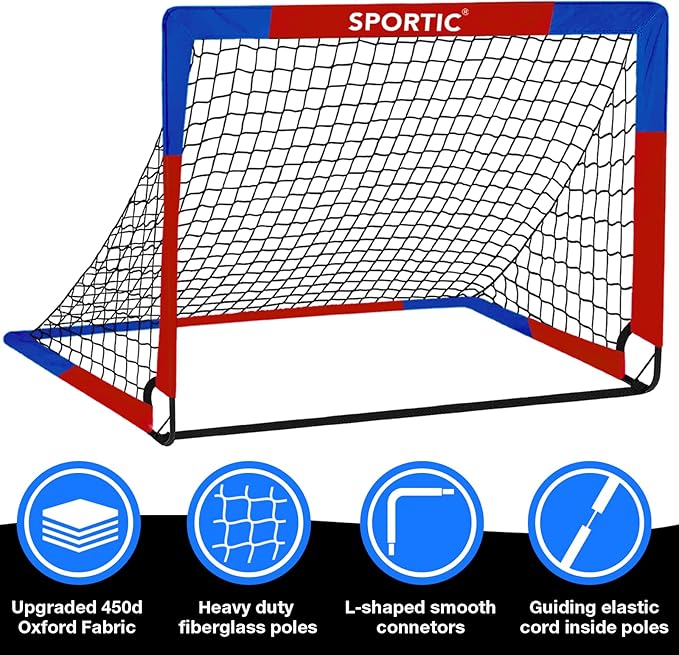 2 Pack 4' x 3' Soccer Goal Net Set, Pop Up Kids Practice Soccer Goals for Indoor and Outdoor.Portable Soccer Net with Carrying Bag & Ground Pegs, Perfect for Backyard, Field, Court