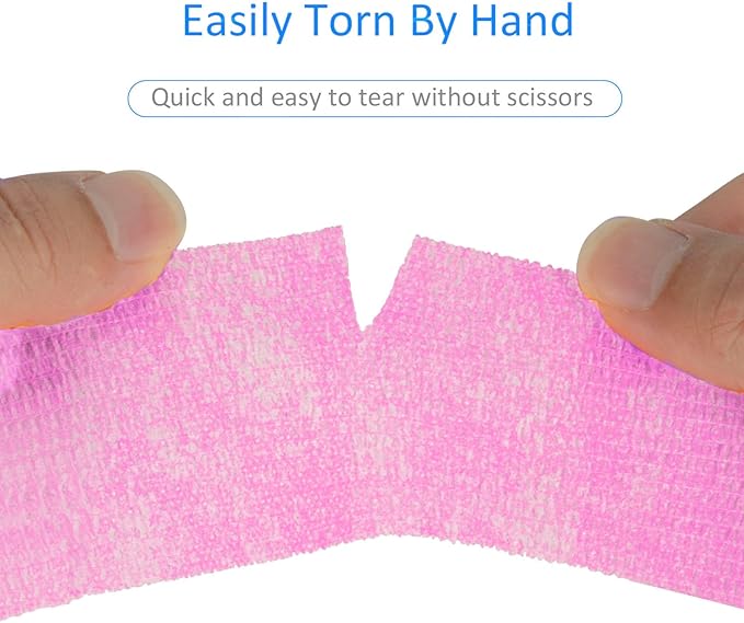 24 Pack Self Adherent Cohesive Wrap Bandages Non Woven Cohesive Bandage Elastic Self Adhesive Bandage Wrap Sports Athletic Tape First Aid Tape for Wrist Ankle Pet Vet Wrap Grip Cover 2 inch (Pink)